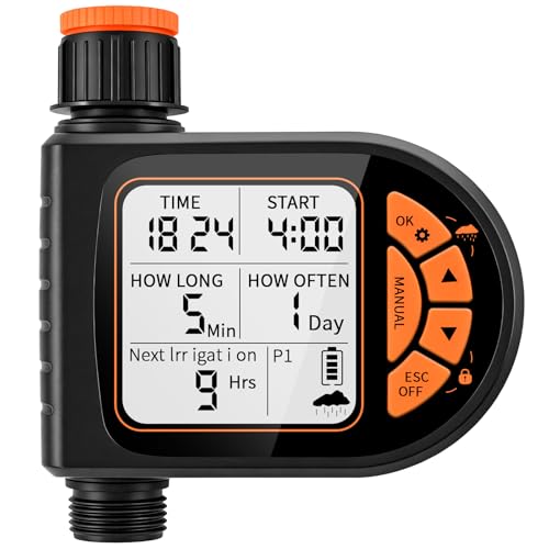 Sprinkler Timer for Garden Hose - Programmable Irrigation Timer with Rain Delay, Manual Watering, Child Lock, Outdoor Garden Automatic Irrigation Drip Watering System for Yard Lawn Pool Garden