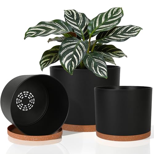 GARDIFE 3 Pack Cylinder Planter Set 10/9/8 Inch White Indoor Plant Pots - color: Black-brown