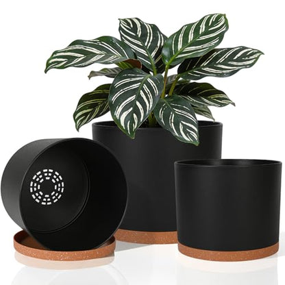 GARDIFE 3 Pack Cylinder Planter Set 10/9/8 Inch White Indoor Plant Pots - color: Black-brown