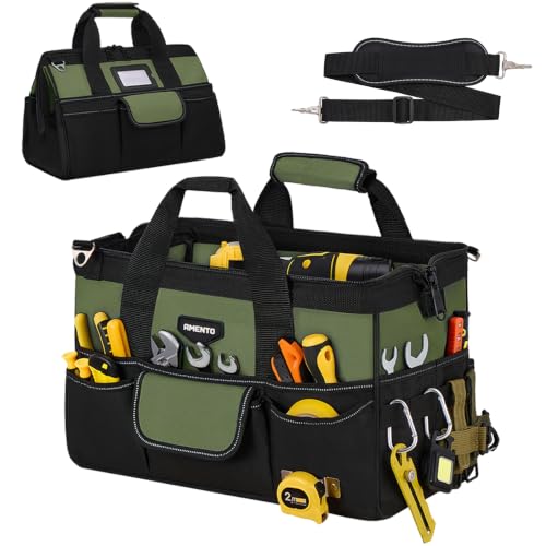 16-Inch Heavy Duty Tool Bag, 22 Pockets Empty Tool Box Organizer Storage, Soft Large Tote Toolbox Organization Portable Handle Carry Drill Toolbag for Handyman Home DIYer, Dad Men Gifts, Green - color: Green, size: 16 Inch