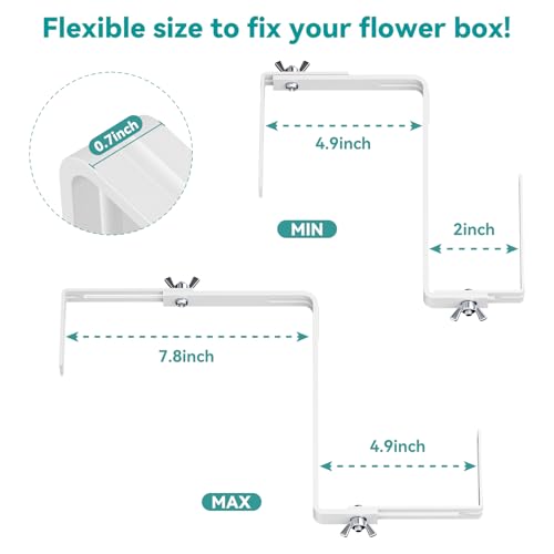 Adjustable Planter Box Brackets,Enhanced Bottom Support,Universal Outdoor Hanging Brackets,Flower Box Brackets for Fence Railings, Windowsill, Patio, Garden,Balcony. (White) - color: White