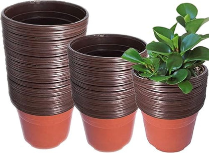 Plastic Planter Nursery Seedlings Pots - 5 Inches 100Pcs Flower Plant Container Seed Starting Pot for Outdoor Succulents Seedlings Cuttings Transplanting - size: 5 x 4 x 3 in