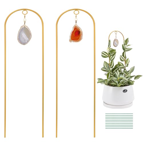 2PCS Small Gold Plant Trellis for Indoor Potted Climbing Plants with Agate - color: 01-White Red