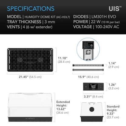 AC Infinity Heavy-Duty Large Humidity Dome w/ Full Spectrum LED Grow Lights - size: Large Light Kit