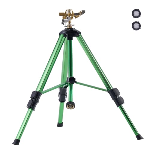 VEVOR Impact Sprinkler on Tripod Base, Heavy Duty Tripod Sprinklers with Brass Head & 3/4" Connector, 360 Degree Large Area Coverage Irrigation Sprinkler, Adjustable Heights for Yard Green - size: 37", style: 1PC