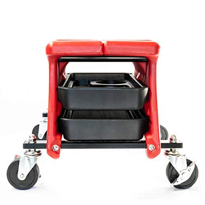 Powerbuilt Rolling Garage Seat with Tool Trays, Smooth Ball Wheel Bearing Casters 300 Pound Capacity Stool, Detailing, Motorcycle, Gardening - 240283 - size: Compact