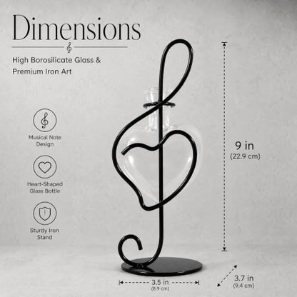 Music Note Propagation Station with Heart Glass Vase& Metal Stand - color: Music Note
