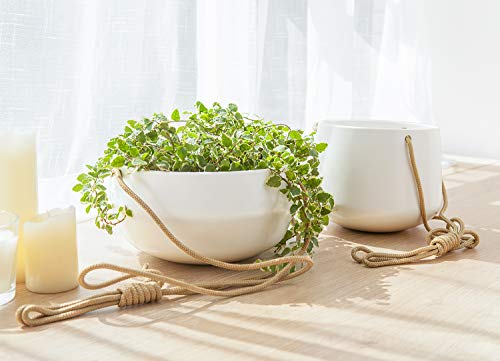 Mkono Ceramic Hanging Planters for Indoor Plants, 8" Shallow & 6" Deep 2Pcs