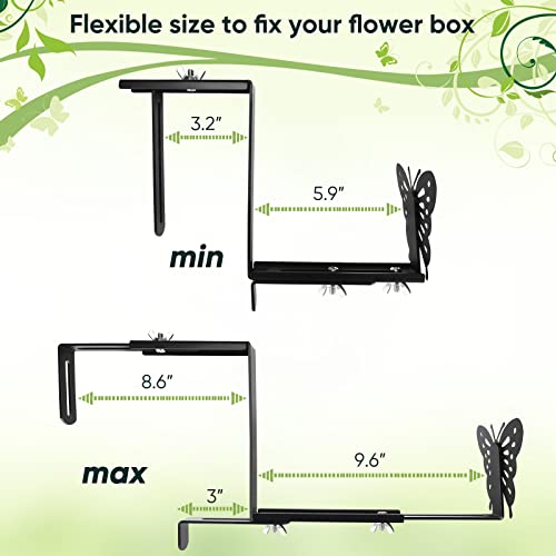 VIVIKEN Planter Box Bracket, Adjustable Window Box Holder with Butterfly - size: 4 Pack Black Butterfly