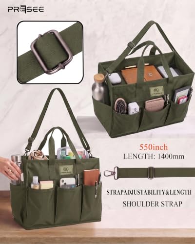Garden Tool Bag, 9-Pocket Gardening Organizer Tote with Shoulder Strap, Heavy Duty Green Tool Bag