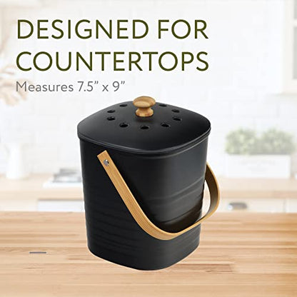 Impresa 2 Pack Bamboo Compost Bin for Kitchen – 1 Gallon Countertop Container with Lid & Indoor Food Waste Composter