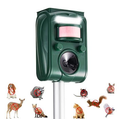 Adjustable-Mode Solar Ultrasonic Animal Repellent, Squirrel Deer Cat Raccoon Repellent Device, Outdoor Waterproof Motion Detection Animal Deterrent, Rabbit Dog Deterrent for Yard, 1P Dark Green