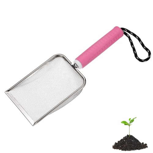 M METERXITY 1-Pack Gardening Soil Sifter, 1.5 mm Mesh Stainless Steel Portable Gardening Sifter with Soft Handle for Sand/Dirt/Rock Compost [White, Pink] - color: White, Pink, size: 1.5X1.5mm