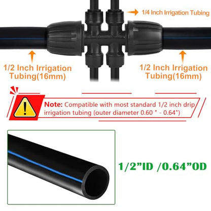 1/2 Inch To 1/4 Inch Drip Irrigation Fittings, 8 Pack Push-to-Fit 1/2" (1/2" ID x 0.65" OD) to 1/4" Drip Line Reducing Tee 1/2" x 1/4" 6 Way Splitter Connectors for Garden Irrigation System - size: 1/2" to 1/4" Drip Fittings