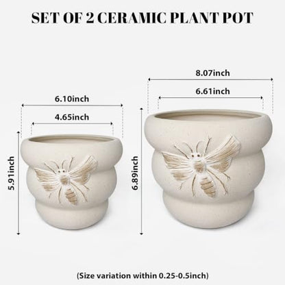 Ceramic Plant Pots, 8+6 Inch, 2 Pcs Indoor Planters with Drainage Holes - color: Terrabee Beige, size: 8+6 Inch