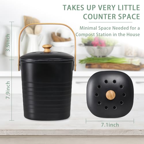 MUMTOP Compost Bin for Kitchen Countertop,1.4 Gal Bamboo Compost Container - color: B-Black