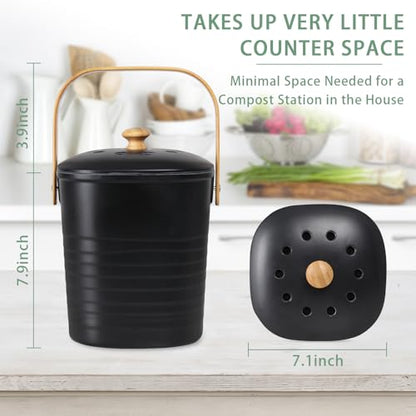 MUMTOP Compost Bin for Kitchen Countertop,1.4 Gal Bamboo Compost Container - color: B-Black