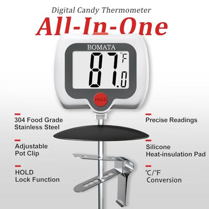 BOMATA Digital Candy Thermometer with Pot Clip, Deep Fry Oil Thermometer - color: White