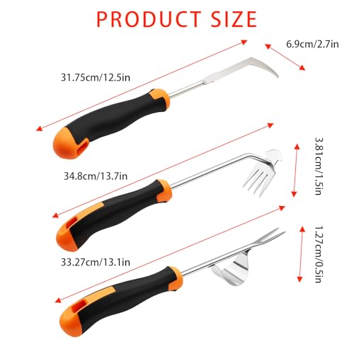 Heran ‌2026 Weed Puller Tool, 3 Pcs Garden Hand Weeder Set – Stainless Steel Manual Weeder Tool with Ergonomic Handle, Crack & Crevice Weeding Tools for Gardening