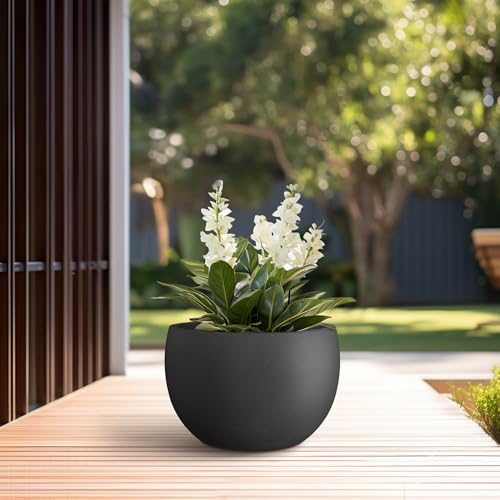 Kante Small Round Bowl Black Concrete Planter 11.8" Dia, Outdoor - color: Black, size: 11.8" d