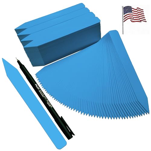 6" x 5/8" Blue Premium Pot Stakes with Marker - 400 Pcs - Plastic Plant Tags and Labels - Nursery Garden Tree Labels Waterproof Writeable | Made in The USA |
