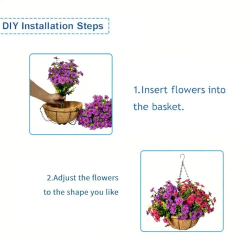 Artificial Hanging Flowers, UV Resistant, 12 Bundles, Fuchsia Red - color: Fuchsia+rose Red