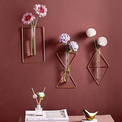 2 Pack IvyMei Luxurious Nordic Gold Wall Vase Metal Frame Glass Tube - color: Gold 5