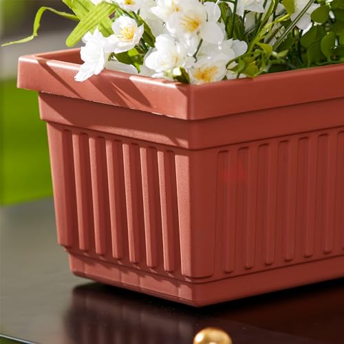 HC Companies 30 Inch Long Fluted Venetian Garden Window Container Planter Box for Indoor or Outdoor Flowers, Vegetables, or Succulents, Clay (4 Pack)