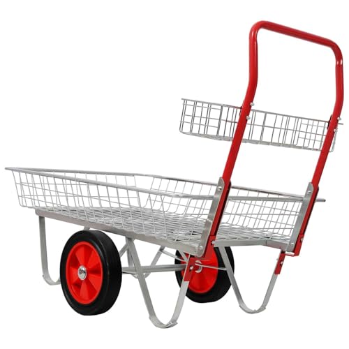 Heavy Duty Garden Cart Rolling Garden Trolley with 11 Inch Solid Tires, Steel Utility Wagon with Storage Shelf and 4 Support Legs, 330 lb Capacity Yard Cart for Patio Lawn Gardening Supplies