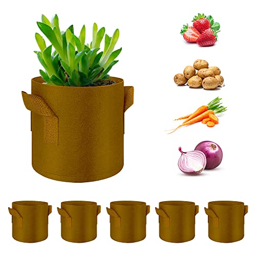 5-Pack 5 Gallon Grow Bags Heavy Duty Thickened Nonwoven Fabric Pots with Handles, Plant Grow Bags for Vegetables/Flower/Plant/Fruits, Brown - color: Brown, size: 5 Gallon