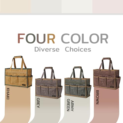 Canvas Large Tool Bag - A Large Main Pocket and 14 Insert Pockets Garden Tool Tote Bag - Durable 16oz Waxed Canvas Tool Case with Handle - Tool not Included - color: Grey