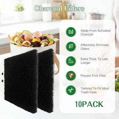 Homesweet 10 Pack Square Compost Bin Filters Spare Activated Carbon Filter Sheets to Improve Indoor Air Quality by Regulating Composting Emissions to Have a Clean House (5 Inches)