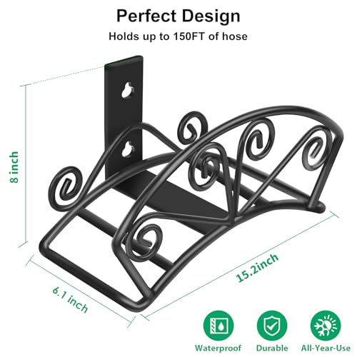 TomCare Garden Hose Holder, Heavy Duty 150 ft Capacity Hose Hanger - color: Black, size: M（13.2“ x 5.7” x 7"）