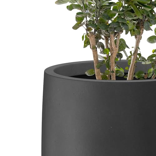 Kante Black Concrete Planter 21.7" Tall All-Weather Round Large Pot - color: Burnished Black