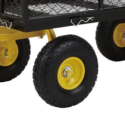 Finnhomy Heavy Duty 1000 Lbs Capacity Mesh Steel Garden Cart, Pullable Garden Wagons Carts on Wheels, Folding Utility Wagon with Removable Sides for Outdoor, Yard, Lawn, Yellow - color: Yellow