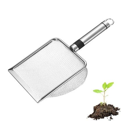 M METERXITY 1-Pack Gardening Soil Sifter, 2.8 mm Mesh Stainless Steel Sand Soil Compost Sieve with Stainless Steel Handle for Sand/Dirt/Rock Compost, Screen Potting Scoop [Silver Tone] - size: 2.8 mm