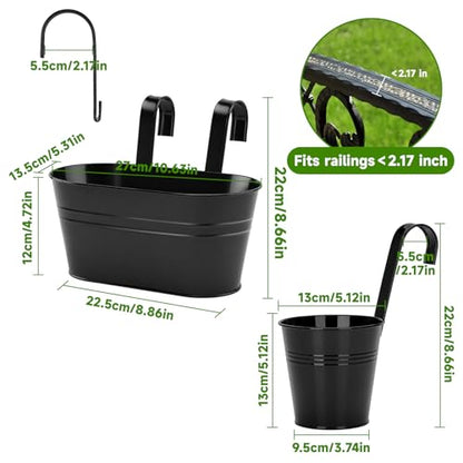 KINGLAKE Flower Pots,10 Pcs Metal Iron Hanging Flower Plant Pot Balcony Garden Plant Planter Baskets Fence Bucket Pots 10.6" & 5.1" Flower Holders with Detachable Hook Black - color: Black, size: 10.8 Inch and 5.1 Inch