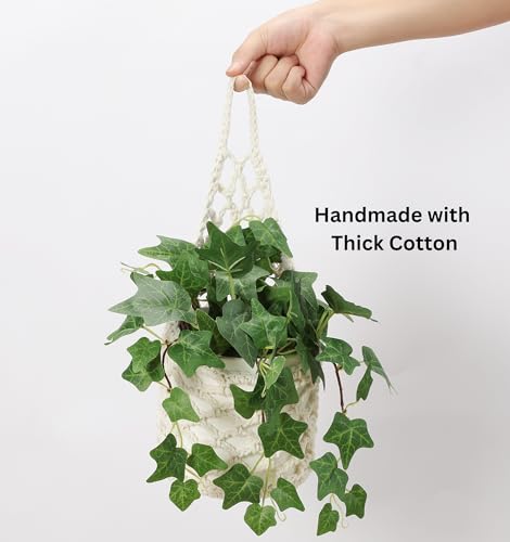 2 Packs Macrame Wall Plant Hanger for 6 in, Small Hanging Plant Basket - color: Beige X 2pc