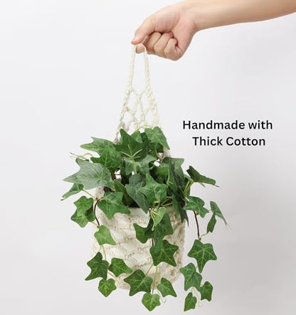 2 Packs Macrame Wall Plant Hanger for 6 in, Small Hanging Plant Basket - color: Beige X 2pc