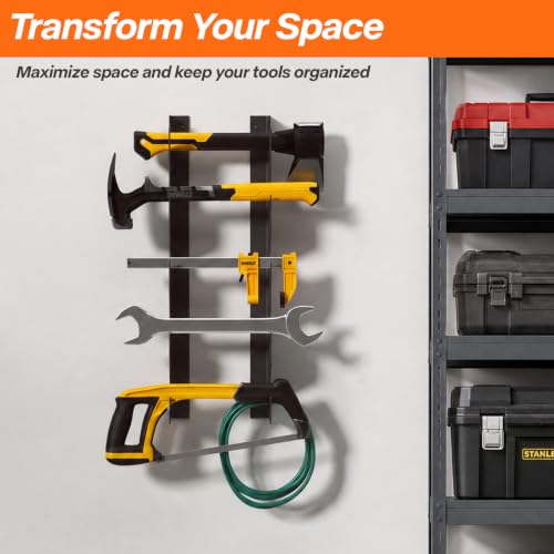 TVKB Garage Tool Organizer Wall Mount, Heavy Duty Shed & Yard Organization Racks for Walls, Horizontal Tool Rack for Shovels, Rakes, Brooms & Long Handled Tools