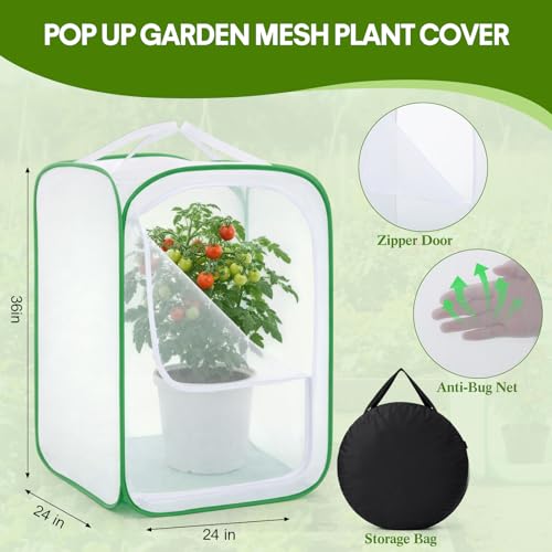 Gilprop 2 Pack Mesh Plant Covers 24 x 24 x 36 Inch Tomato Crop Netting Cage - size: 24 x 24 x 36 Inch