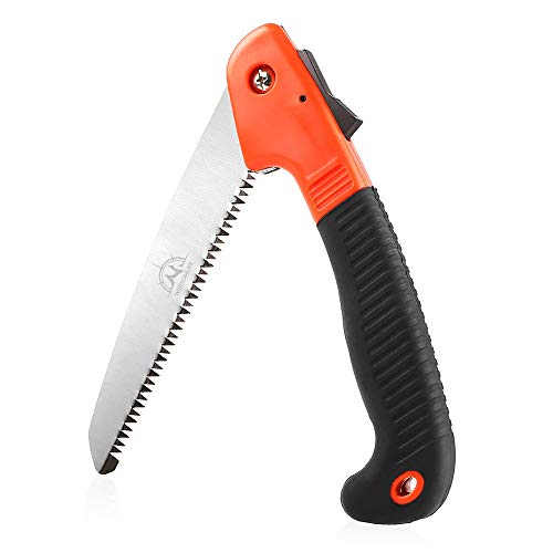 Folding Pruning Saw, Premium Folding Hand Saw with Secure Lock Comfort Soft Grip for Garden or Tree Pruning, Camping, Wood Working(Orange+Black) - color: Orange/Black