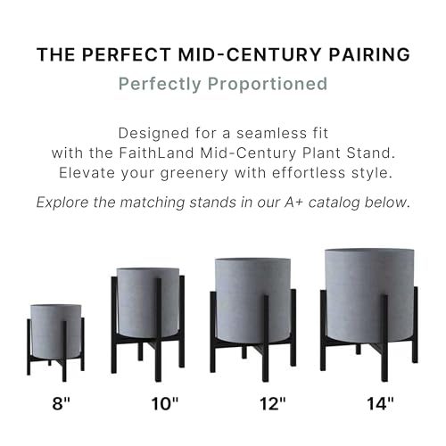 FaithLand 14 Inch Fiberstone Planter - Lightweight Modern Cylinder Plant Pot with Drainage Hole & Plug, Authentic Concrete Look, Gray - color: Gray, size: 14 inch