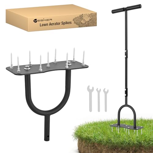 Yesker Lawn Aerator Tool, Manual Metal Soil Aerator with 9 Iron Spikes - size: 38 Inches