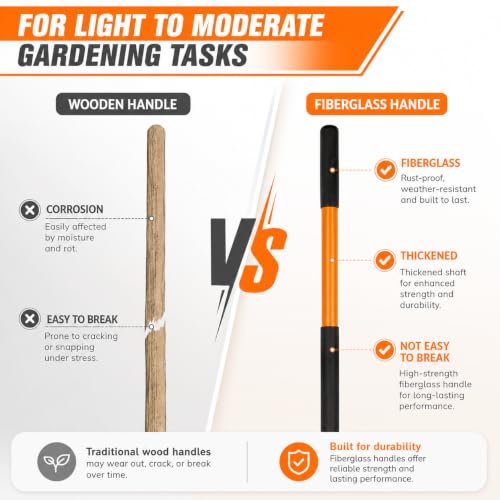 VNIMTI Heavy Duty Gardening Shovel, 56 Inch Round Blade with Fiberglass Handle (Orange) - color: Orange