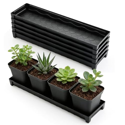 5 Pack Plastic Window Sill Saucer (16"x5.5"x1.5"), Rectangular Windowsill Plant Pot Trays with Removable Drainage Hole, Thick Plant Saucer Tray for 4 inch (10CM) Flower Seedling Pots (Black) - size: Trays (16"x5.5"x1.5") for 4 Inch Pots-5 Pack
