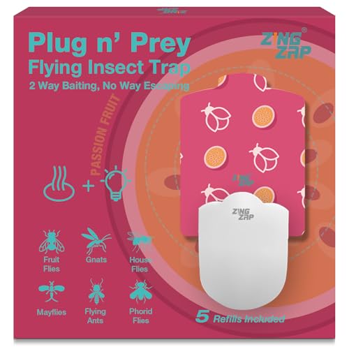 ZingZap Flying Insect Trap Indoor, Plug & Prey Dual-Baiting Fly Traps with Passion Fruit Scent & Blue Light, 2X More Effective Catch, House Flies, Gnats, Moths, Base Plug & 5 Cartridges - size: Passionfruit