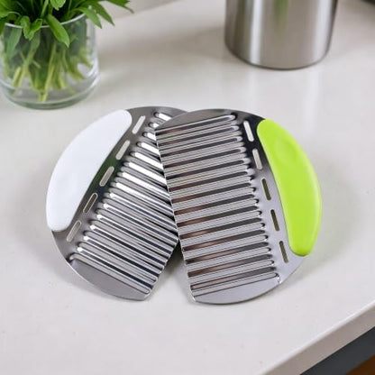Crinkle Cutter French Fry Cutter, 2 Pack Stainless Steel Wavy Potato Slicer - color: White & Green