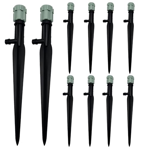10 Pack Adjustable Bubbler Sprinkler Heads with 11.8in Stake, 360 Degree Micro Irrigation Emitters, Drip System Replacement Sprayer for Lawn Garden Plants Watering