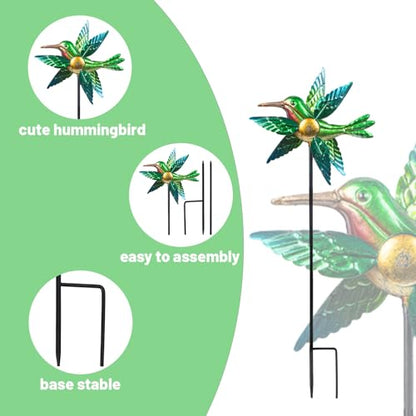 2 Pack Solar Wind Spinners, Hummingbird Metal Garden Stake Outdoor Decor - size: 2.5 ft